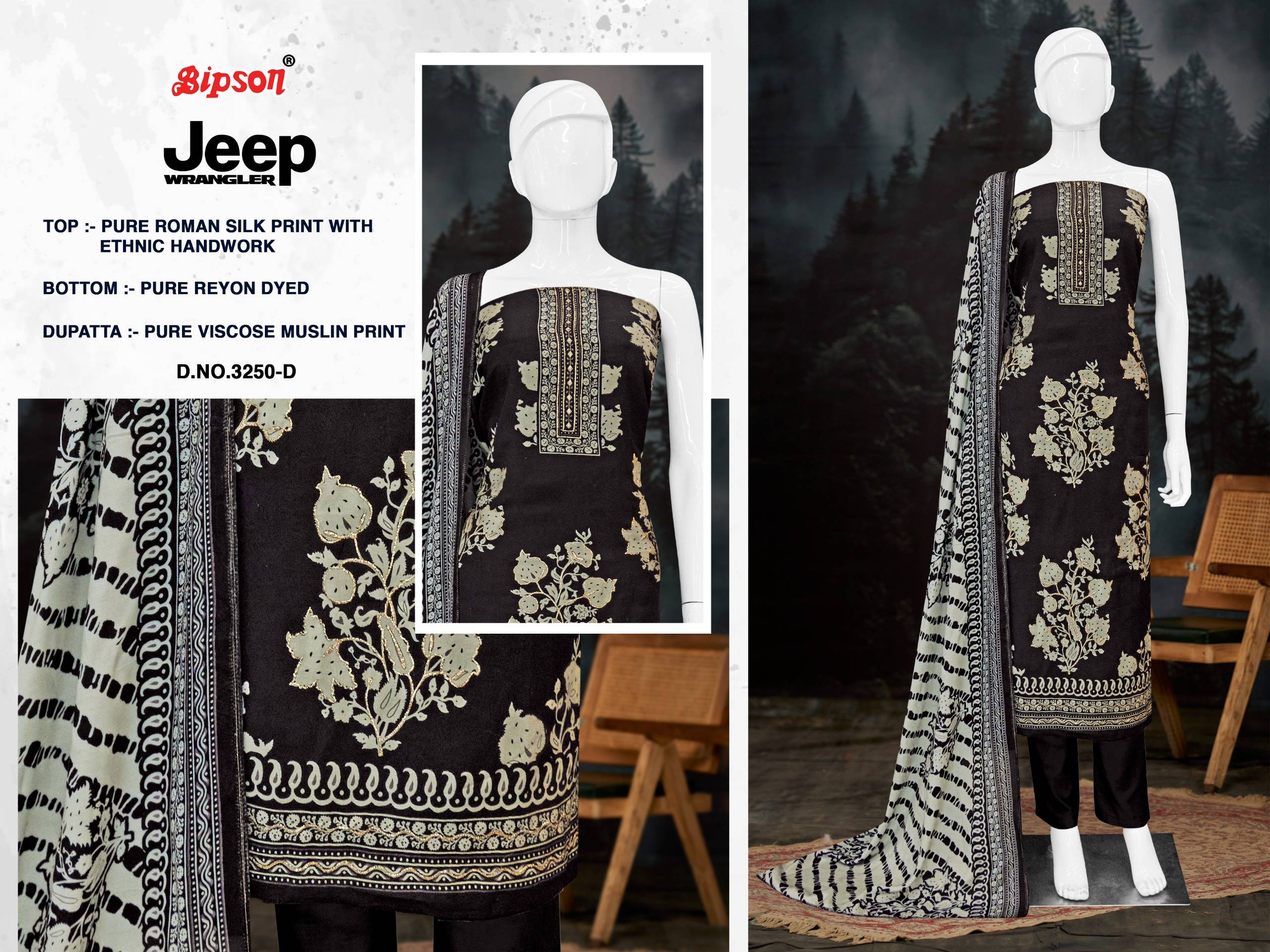 JEEP WRANGLAR VOL 3250 BY BIPSON PRINTS Stylish Beautiful Colourful ROMAN SILK PRINT Dresses At Wholesale Price